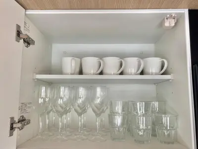 a bunch of wine glasses sitting on a shelf at dir\u6075\u6bd4\u5bff\u897f2\u4e01\u76ee5a in Tokyo