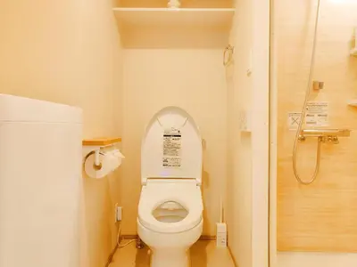 a small bathroom with a toilet and a shower at Minami Ikebukuro APT Dear Cosmo Ikebukuro subway 6mins in Tokyo
