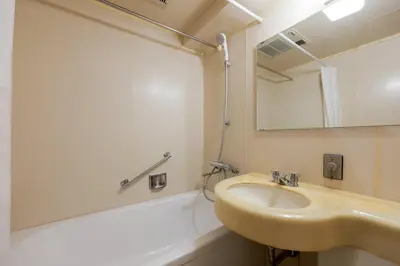 a bathroom with a sink and a mirror and a tub at \u30d1\u30ec\u30b0\u30ec\u30a4\u30b9 in Tokyo