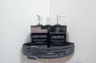 a black shelf with some shaving products on it at Ikebukuro\u4e2d\u5ddd405-TS0041 in Tokyo