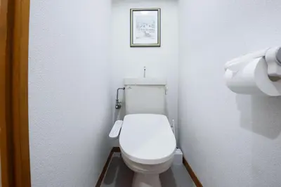 a white toilet in a bathroom with a picture on the wall at Ikebukuro\u4e2d\u5ddd405-TS0041 in Tokyo