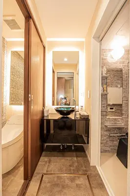 a bathroom with a sink and a tub at KTV Party House 3min to Itabashi Station Traditional Street Stay in Tokyo