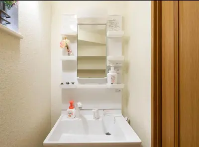a bathroom with a white sink and a mirror at \u65b0\u5927\u4e45\u4fdd\u7f8e\u98df\u8857\u9ad8\u7d1a\u6c11\u6cca in Tokyo