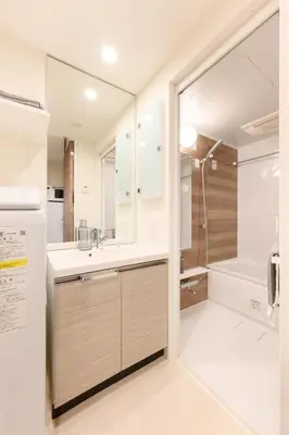 a bathroom with a shower and a sink at アルファサイト御茶ノ水 - Historic Ochanomizu Stay - Near Akihabara & Imperial Palace - JR & Subway Access in Tokyo