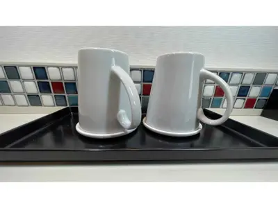 two white coffee mugs sitting on a tray at ASTA HOTEL - Vacation STAY 87206v in Tokyo