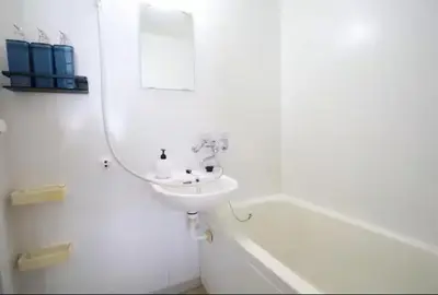 a white bathroom with a sink and a bath tub at AkasakaStay in Tokyo