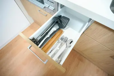 a kitchen drawer with utensils on a counter at BT House Nakano3-3min Shinjuku 15min Shibuya-Modern 2BR-Convenient access to airports in Tokyo