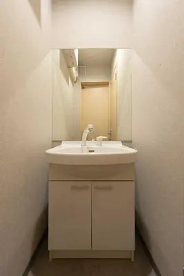 a bathroom with a white sink and a mirror at \u30a2\u30f3\u30c9\u30b9\u30c6\u30a4\u5f25\u751f\u753a4\u4e01\u76ee101 in Tokyo