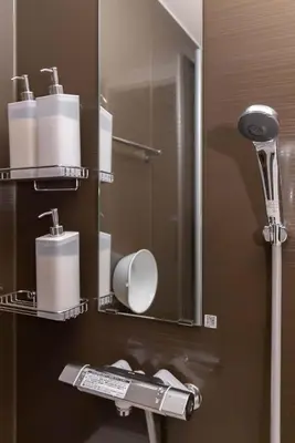 a bathroom with a mirror and a sink at \u30a2\u30f3\u30c9\u30b9\u30c6\u30a4\u5f25\u751f\u753a4\u4e01\u76ee101 in Tokyo