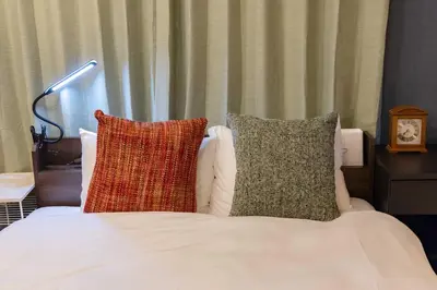 a bed with two pillows on top of it at \u30a2\u30f3\u30c9\u30b9\u30c6\u30a4\u5f25\u751f\u753a4\u4e01\u76ee201 in Tokyo