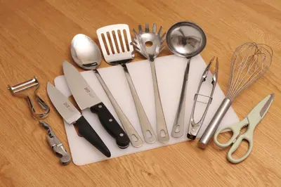 a group of kitchen utensils on a cutting board at memento 20minutes from Haneda Airport 10minute walk from JR Kamata Station in Tokyo