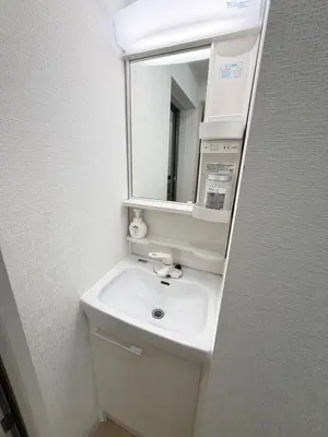 a bathroom with a white sink and a mirror at PUZZLE hotel 401 in Tokyo