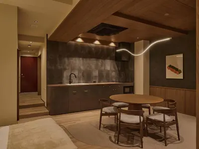 a kitchen and dining room with a table and chairs at illi Aest Shinagawa-Gotanda in Tokyo