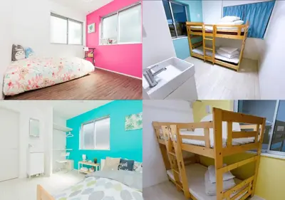 a collage of four pictures of a room at Tokyo Kiyosumi-Shirakawa Family House, 6BR, 2Bath, Sleeps 8 in Tokyo