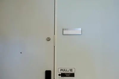 a door with a sign that reads pull istg at Tokyo Skytree 201 Elegance Blue Twin Room with Bath and WC in Tokyo