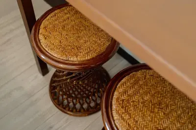 two wicker stools under a counter with at Tokyo Skytree 401 Bali-Style Twin bed Bath & WC in Tokyo
