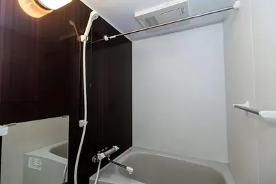 a bathroom with a shower and a bath tub at Tokyo Skytree 402 Bali-Style Double bed Bath & WC in Tokyo