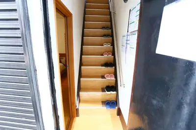a set of stairs with shoes on them at \u99d2\u8fbc\u661f\u306e\u5bb6 Komagome in Tokyo
