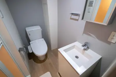 a bathroom with a white toilet and a sink at Urban Nest Otsuka 301 JR OTSUKA STATION in Tokyo