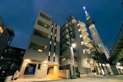 a view of the berlin tv tower at night at Asakusa Sky Tokyo Condominium hotel in Tokyo
