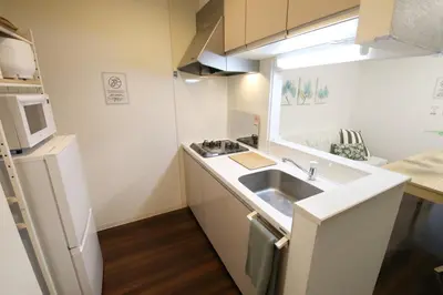 a small kitchen with a sink and a microwave at Guest House KAMEARI 203 in Tokyo