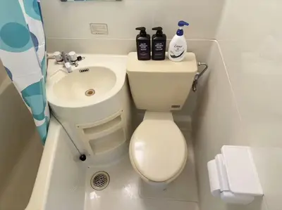 a small bathroom with a toilet and a sink at \u6a31\u82b1\u5bbf\u6d89\u8c37\u7ad9\u5f92\u6b654\u5206\u949f in Tokyo