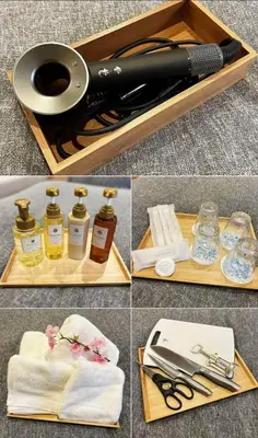 a wooden tray with a bottle of wine and a pair of scissors at Silvership Hotel 301 in Tokyo