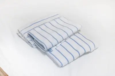 a stack of blue and white towels on a table at 7 min to JR Otsuka,Direct Yamanote Line ,1 stop to Ikebukuro,Direct to Shinjuku ,Shibuya,Fully Renovated,18 sqm,2 Guests #101 in Tokyo
