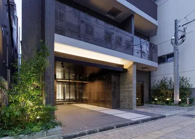 an external view of a building with a walkway at ROLES Ryusen 902 near Asakusa,Ueno,Skytree in Tokyo