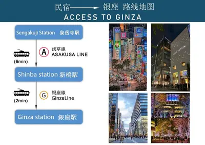 a collage of four pictures of a city at 501Room,Elevator to the 5th Floor Two Bedroom Apartment Near Tokyo Tower with Direct Train Access to Haneda Narita Airports and Asakusa in Tokyo