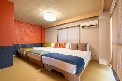a bedroom with a large bed in a room at WA NO YADO-Asakusa Retreat 10 min walk from Asakusa Designer curated stylish room 3 in Tokyo