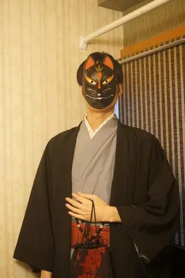 a man with a mask on his face at WA NO YADO-Asakusa Retreat 10 min walk from Asakusa Designer curated stylish room 3 in Tokyo