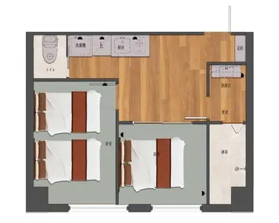 a floor plan of a small room with two beds at Silvership Hotel 302 in Tokyo