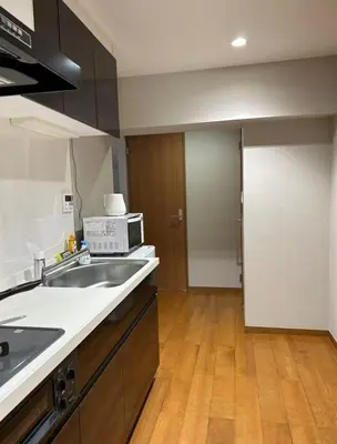 a kitchen with a sink and a microwave at \u65e9\u7a3b\u7530\u5927\u5b66\u5f92\u6b653\u5206 \u76f4\u8fbe\u65e5\u672c\u6865\u6c60\u888b\u65b0\u5bbf\u4e0a\u91ce \u5357\u5317\u901a\u900f\u6709\u7535\u68af \u5468\u8fb9\u751f\u6d3b\u4fbf\u5229 in Tokyo