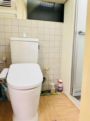 a white toilet in a bathroom with a shower at Shinagawa City \u834f\u539f201-SN0480 in Tokyo