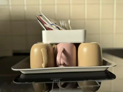 a tray with coffee mugs and magazines on it at Shinagawa City \u834f\u539f301-SN0481 in Tokyo