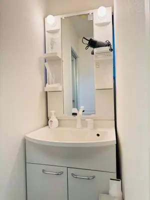 a bathroom with a sink and a mirror at Shinagawa City \u834f\u539f301-SN0481 in Tokyo