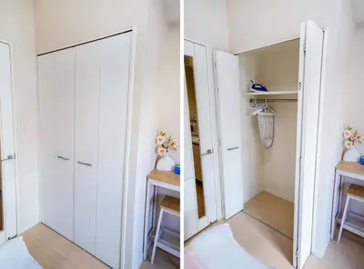 a room with a closet and a door at 202Room, 5 mins walk from JR Kinshicho North Exit!Near Asakusa & Sky Tree!! The house is on the 2th floor with an elevator, convenient transportation There is a balcony and the room is soundproofed in Tokyo