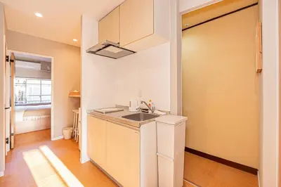 a kitchen with a sink and a door at Komorebi Asakusa Cozy 6P Stay The 77 House Tokyo in Tokyo