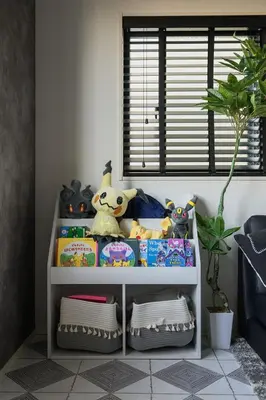 a shelf filled with toys in a room at Skytree View Riverside Terrace in Tokyo
