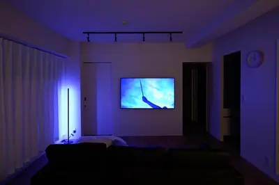 a living room with a couch and a tv at SATELLITE HOTEL Higashiazabu \u30b5\u30c6\u30e9\u30a4\u30c8\u30db\u30c6\u30eb\u6771\u9ebb\u5e03 in Tokyo