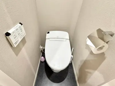 a small bathroom with a white toilet in a stall at 新宿Shin-Ōkubo Aaanun 6 in Tokyo