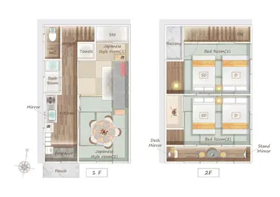 a floor plan and elevation of a building at Wa Modern stay Mukoujima Skytree Asakusa 10min in Tokyo