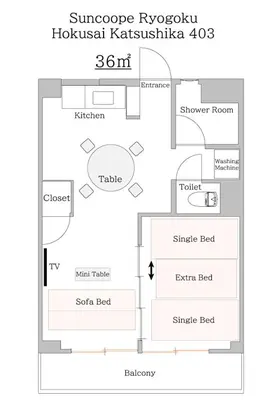a floor plan of a house at #403 Tokyo Ryogoku Hokusai Katsushika in Tokyo