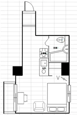 a black and white floor plan of a bathroom at 21sqm cozy studio 5min to JR sta Great Access to Shinjuku Shibuya in Tokyo