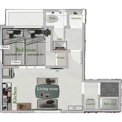 a floor plan of a living room at Sora Stay Shinjuku in Tokyo