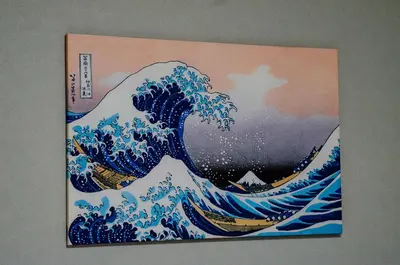 a painting of the great wave on a wall at Edo Art Hotel in Tokyo