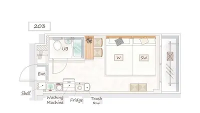 a floor plan of a tiny house at White court Shinjuku203 in Tokyo