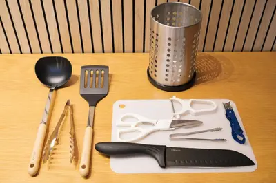 a table with utensils on a cutting board at White court Shinjuku203 in Tokyo