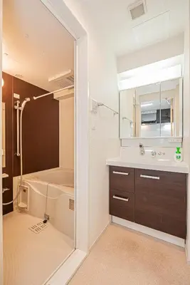a bathroom with a shower and a sink and a tub at Louis stage asakusa in Tokyo
